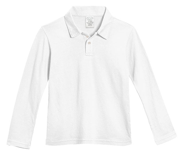 White Boys Long Sleeve Polo Shirts Boys Soft Cotton Jersey