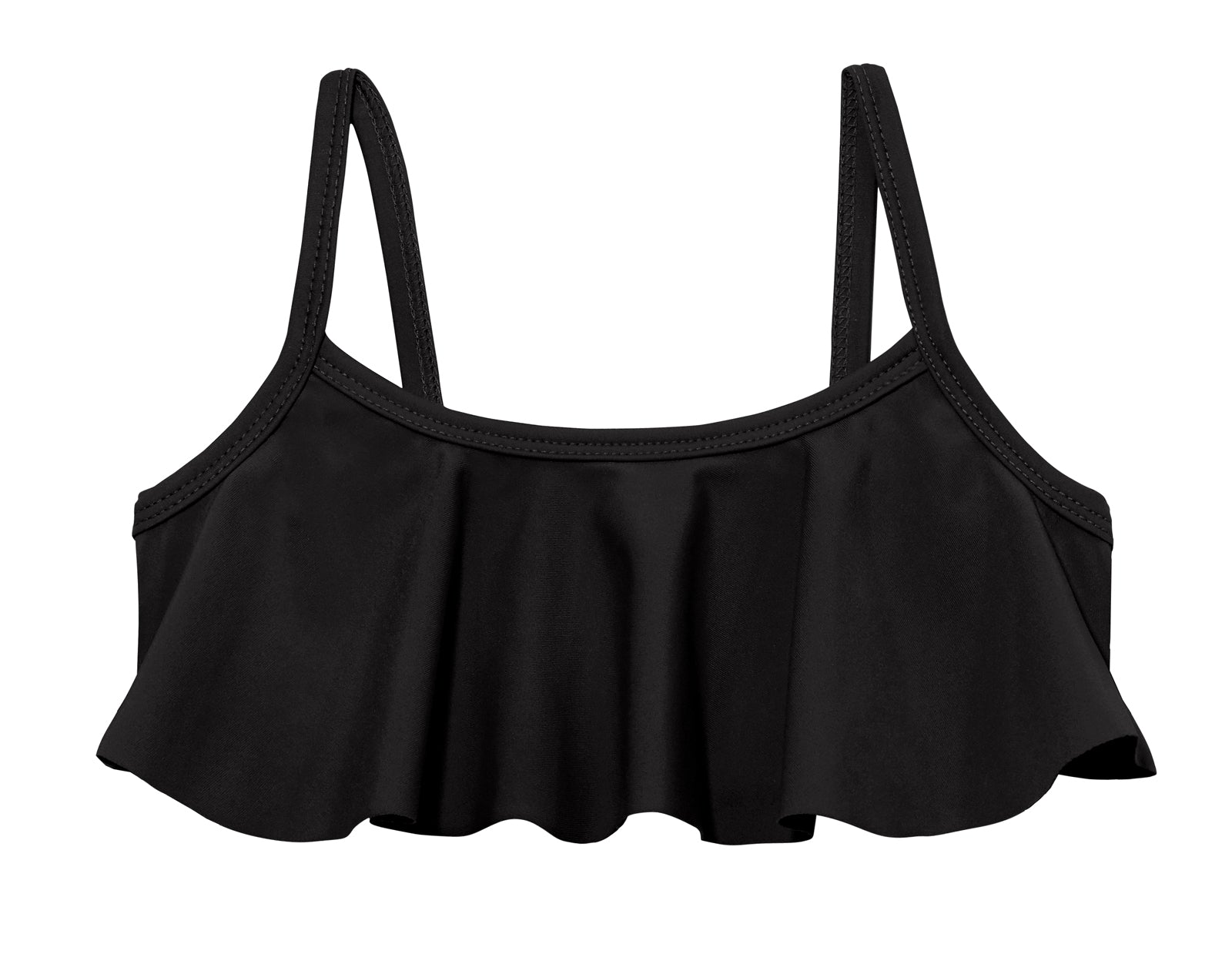 black ruffle swim top