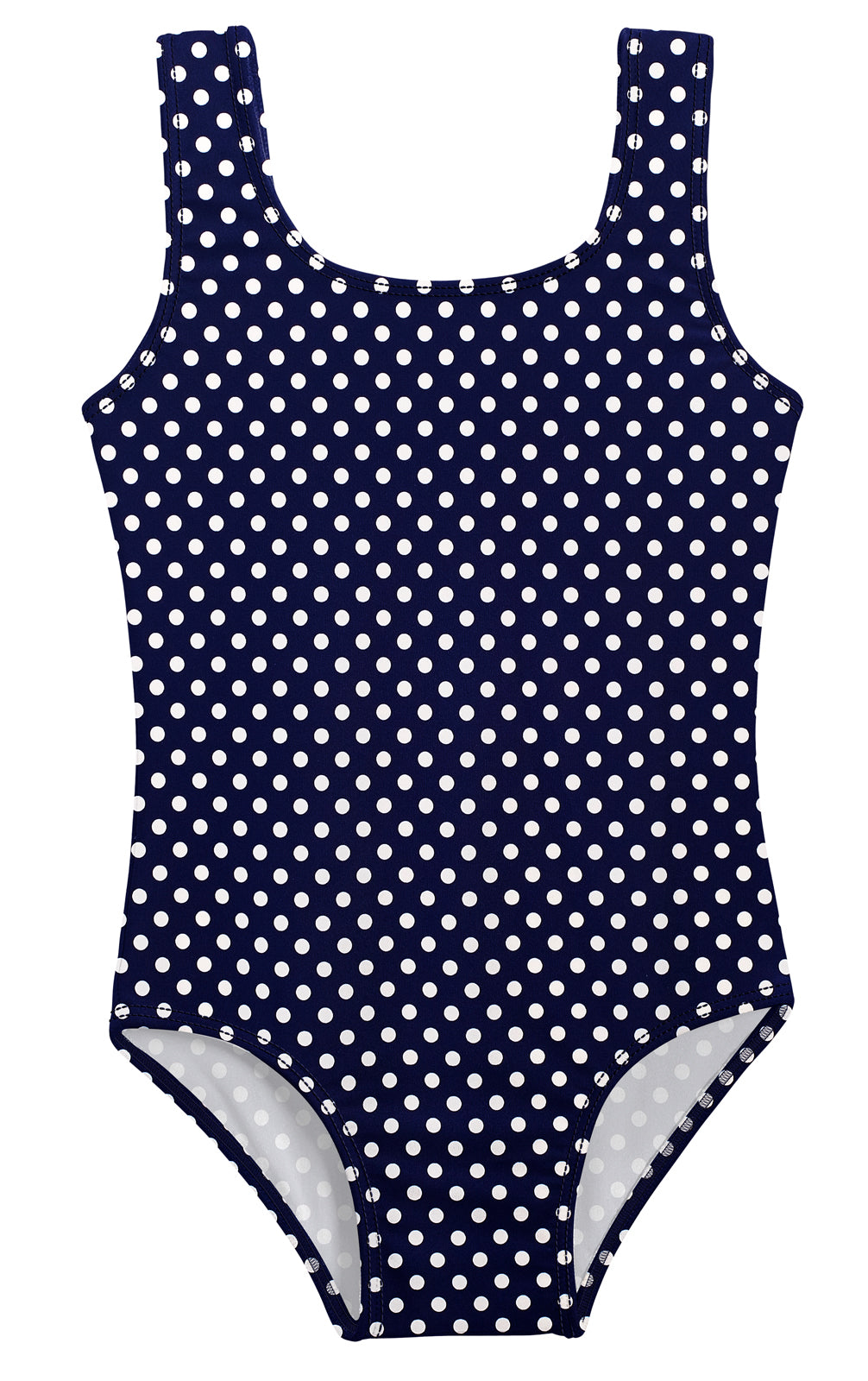 Girls UPF 50+ One Piece Swimsuit | Navy w- White Polka Dot - City