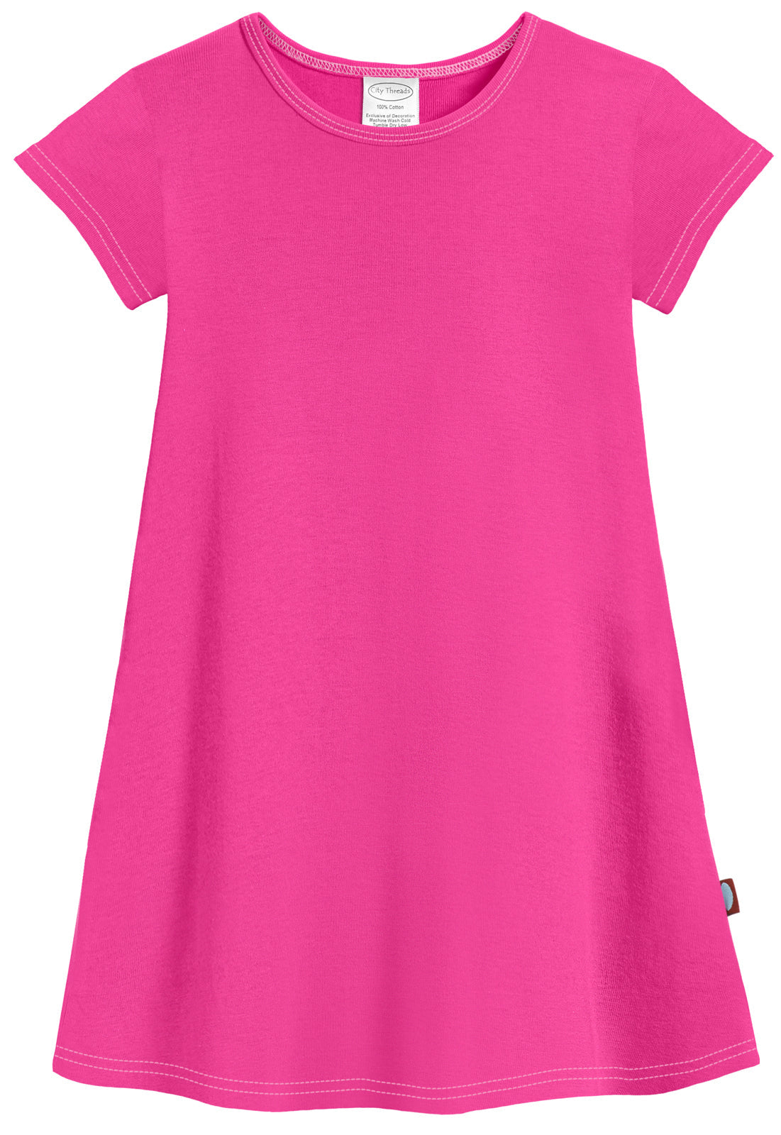 hot pink cap sleeve dress Girls Cotton Jersey Short Sleeve Dress | Hot Pink - Super Comfy Kids Clothing, 100% Cotton, Sensory Friendly, USA Made