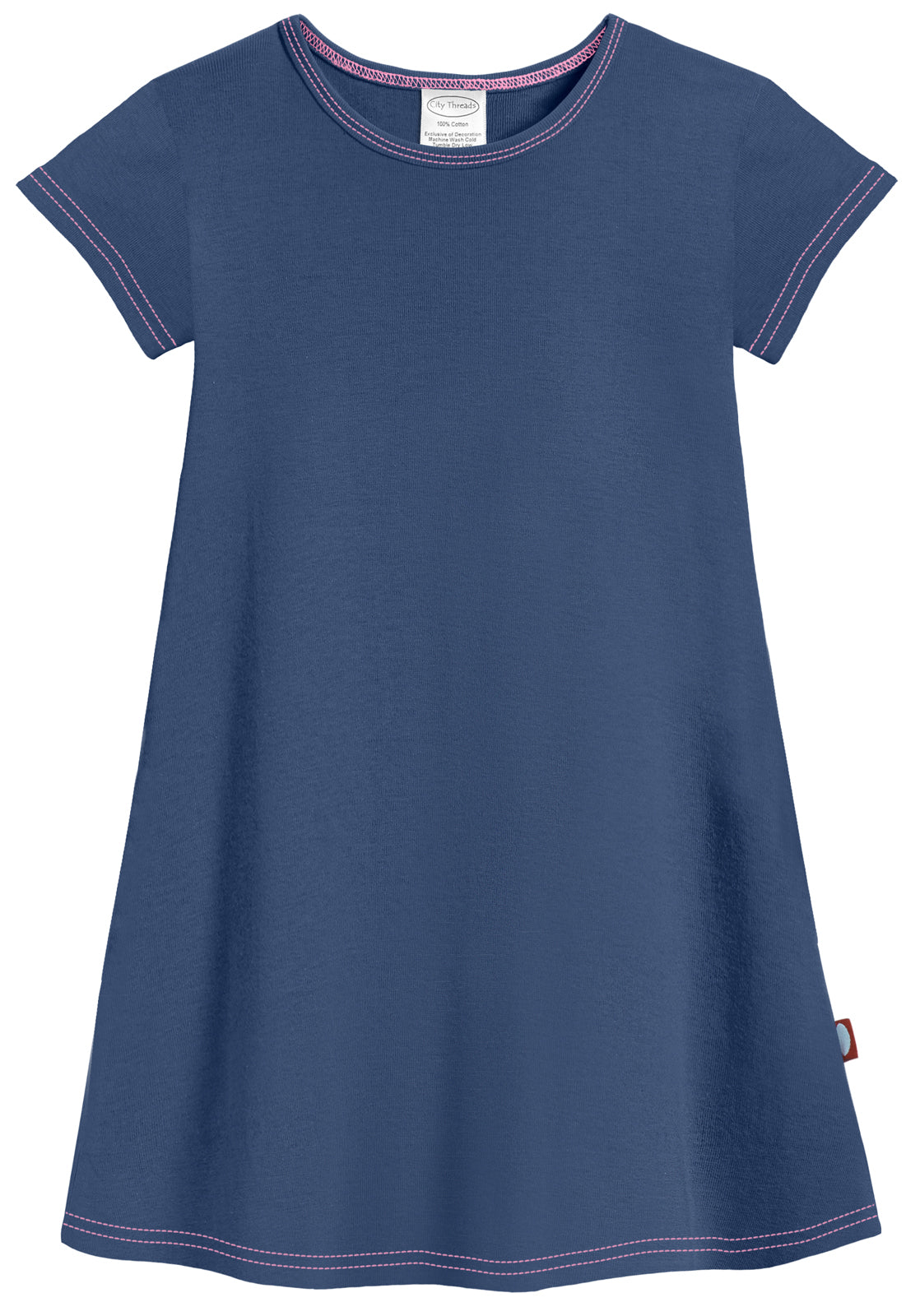 Girls Cotton Jersey Short Sleeve Dress | Midnight - Super Comfy for Kids, 100% Cotton, Sensory Friendly, USA Made - City Threads Girls Cotton Jersey Short Sleeve Dress | Midnight - Super Comfy for Kids, 100% Cotton, Sensory Friendly, USA Made - City Threads