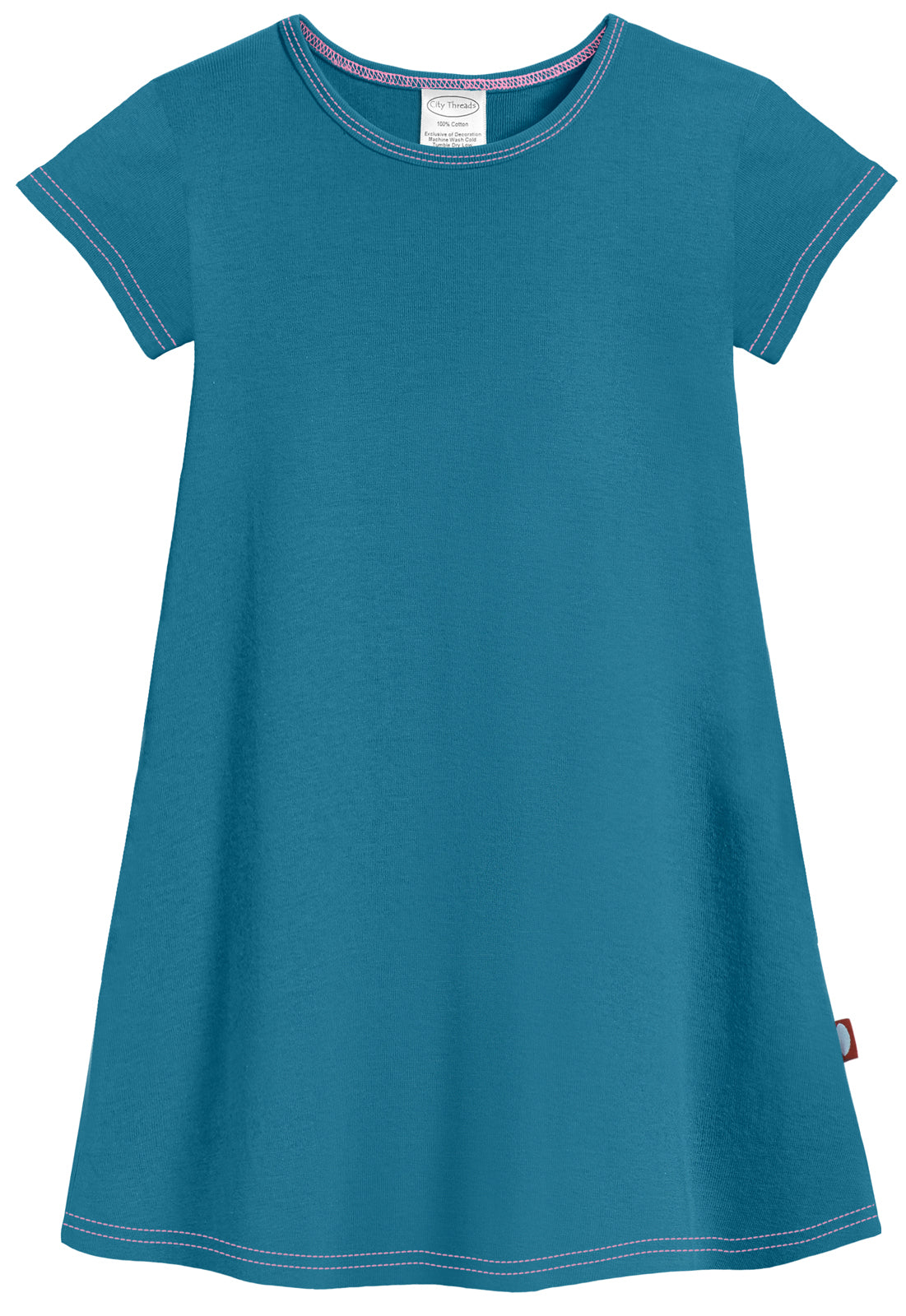 Girls Cotton Jersey Short Sleeve Dress | Teal - Super Comfy Kids Clothing, 100% Cotton, Sensory Friendly, USA Made - City Threads, Teal / 2T Girls Cotton Jersey Short Sleeve Dress | Teal - Super Comfy Kids Clothing, 100% Cotton, Sensory Friendly, USA Made - City Threads, Teal / 2T