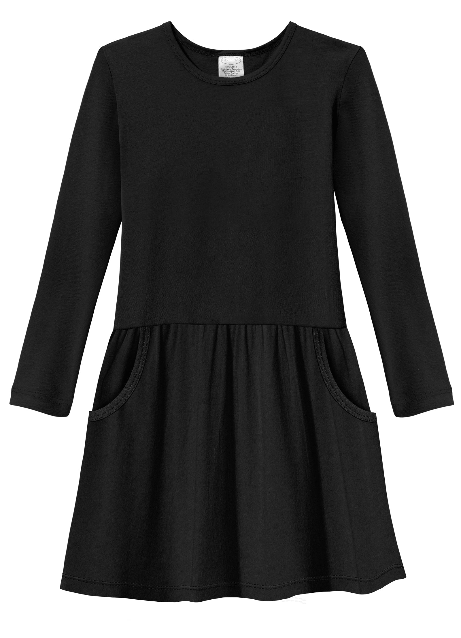 Girls Soft Cotton Jersey Long Sleeve Drop Waist Dress Girls Soft Cotton Jersey Long Sleeve Drop Waist Dress