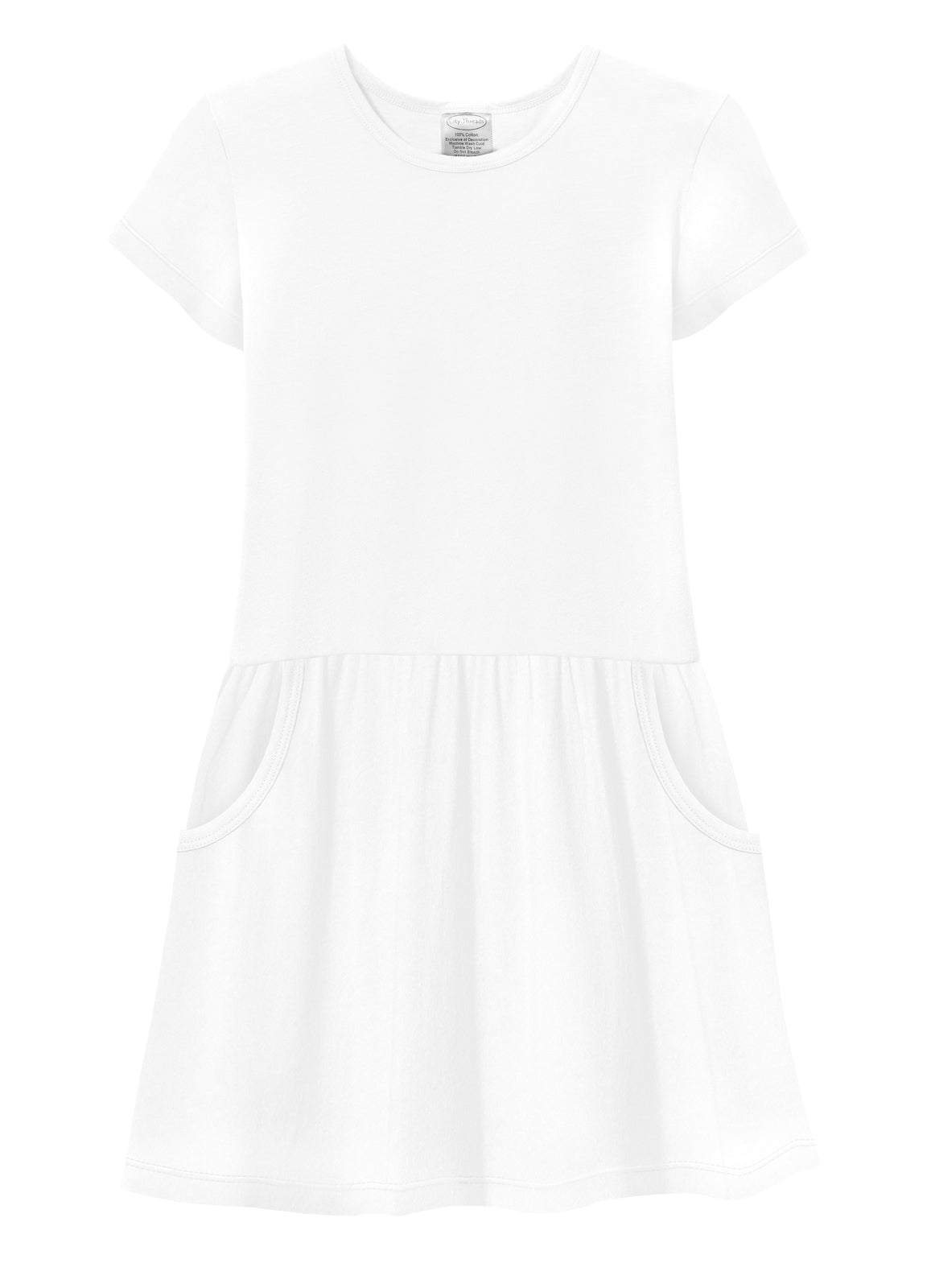Girls Soft Cotton Jersey Short Sleeve Drop Waist Pocket Dress - City Threads USA Girls Soft Cotton Jersey Short Sleeve Drop Waist Pocket Dress - City Threads USA