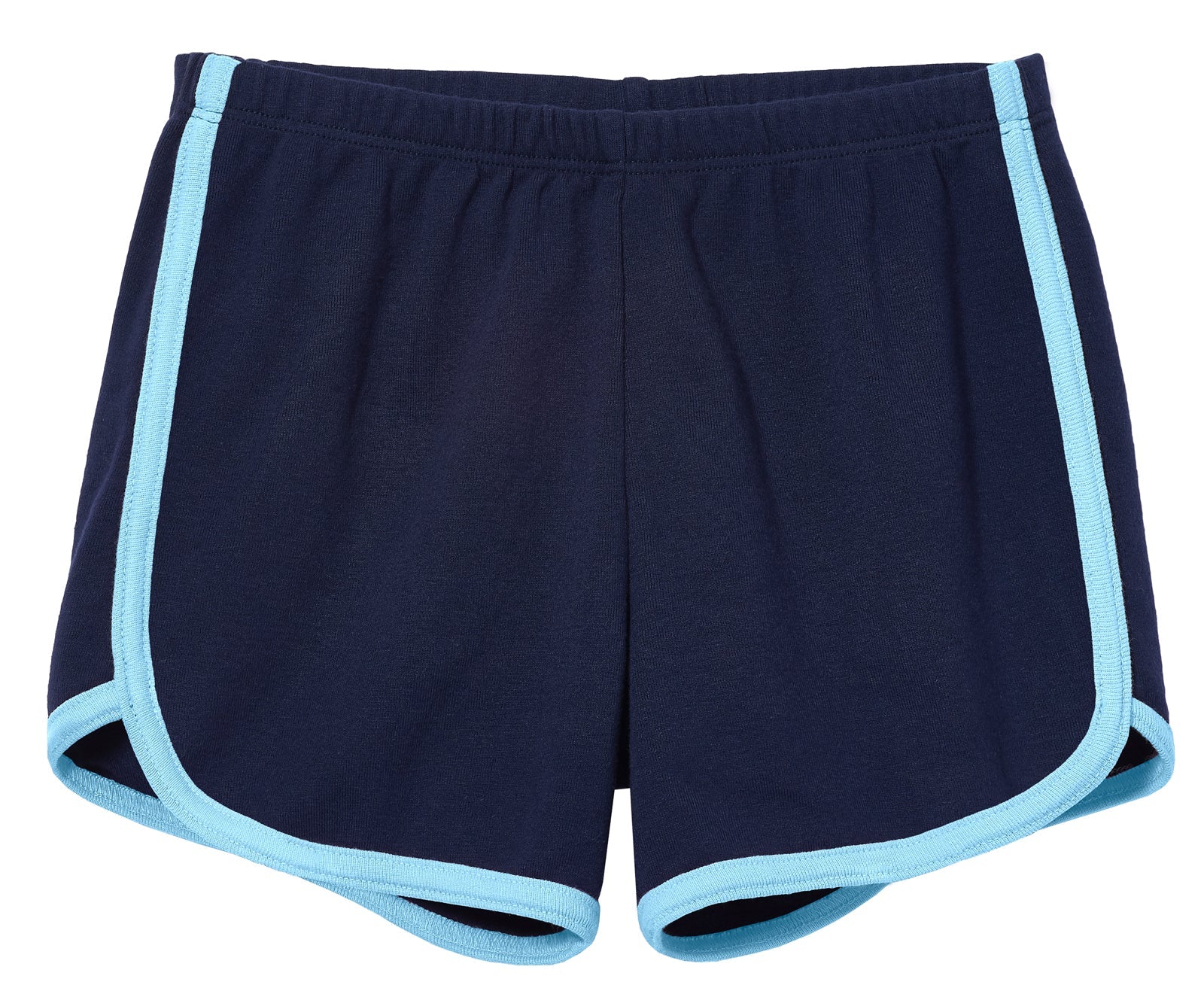 Girls Soft Cotton Knit Short with Trim Navy w. Bright Light Blue Tri
