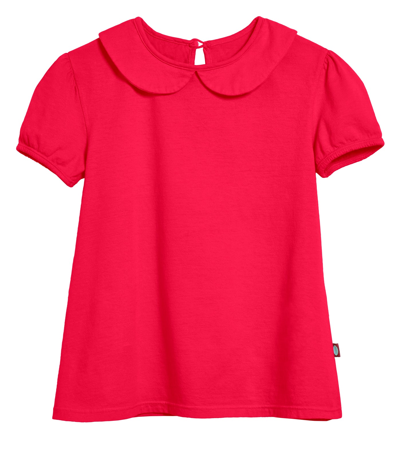 Girls Peter Pan Collar Puff Sleeve Tee | Candy Apple / 4Y - Super Comfy Kids T-Shirts, Softest 100% Cotton Tops, Sensory Friendly, USA Made, City