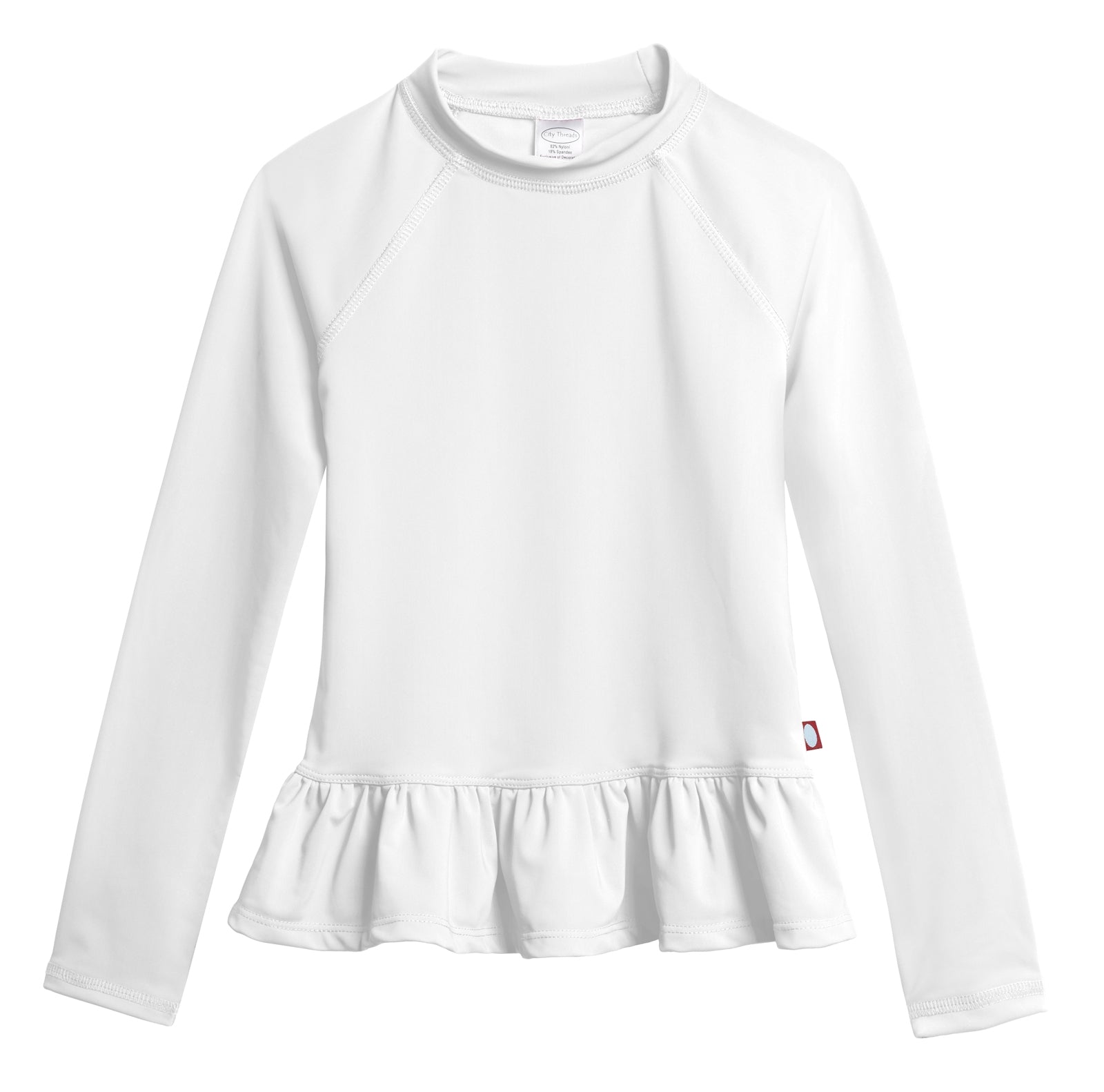 Girls UPF 50 Peplum Long Sleeve Rashguard White
