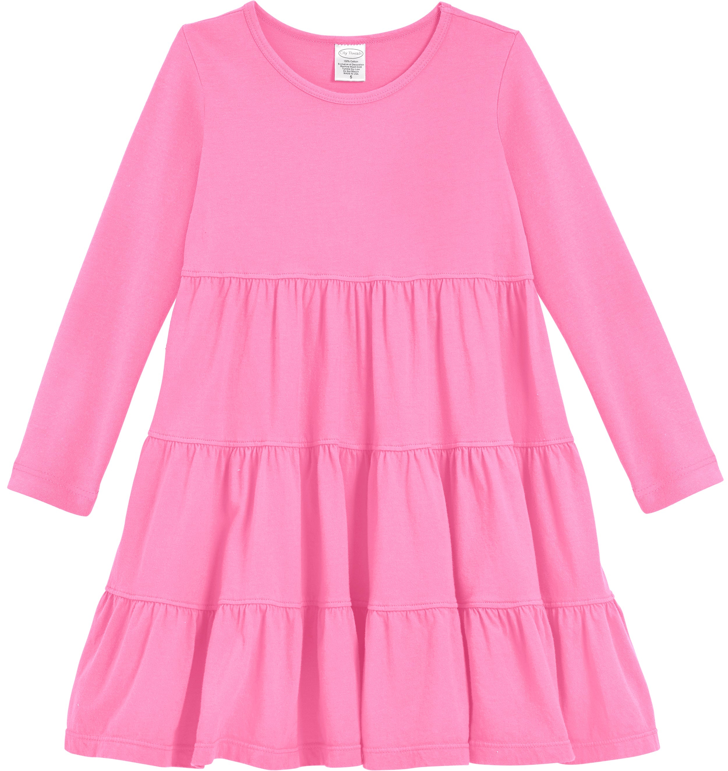 cotton tiered dress Girls Soft Cotton Jersey Long Sleeve Tiered Dress | Medium Pink