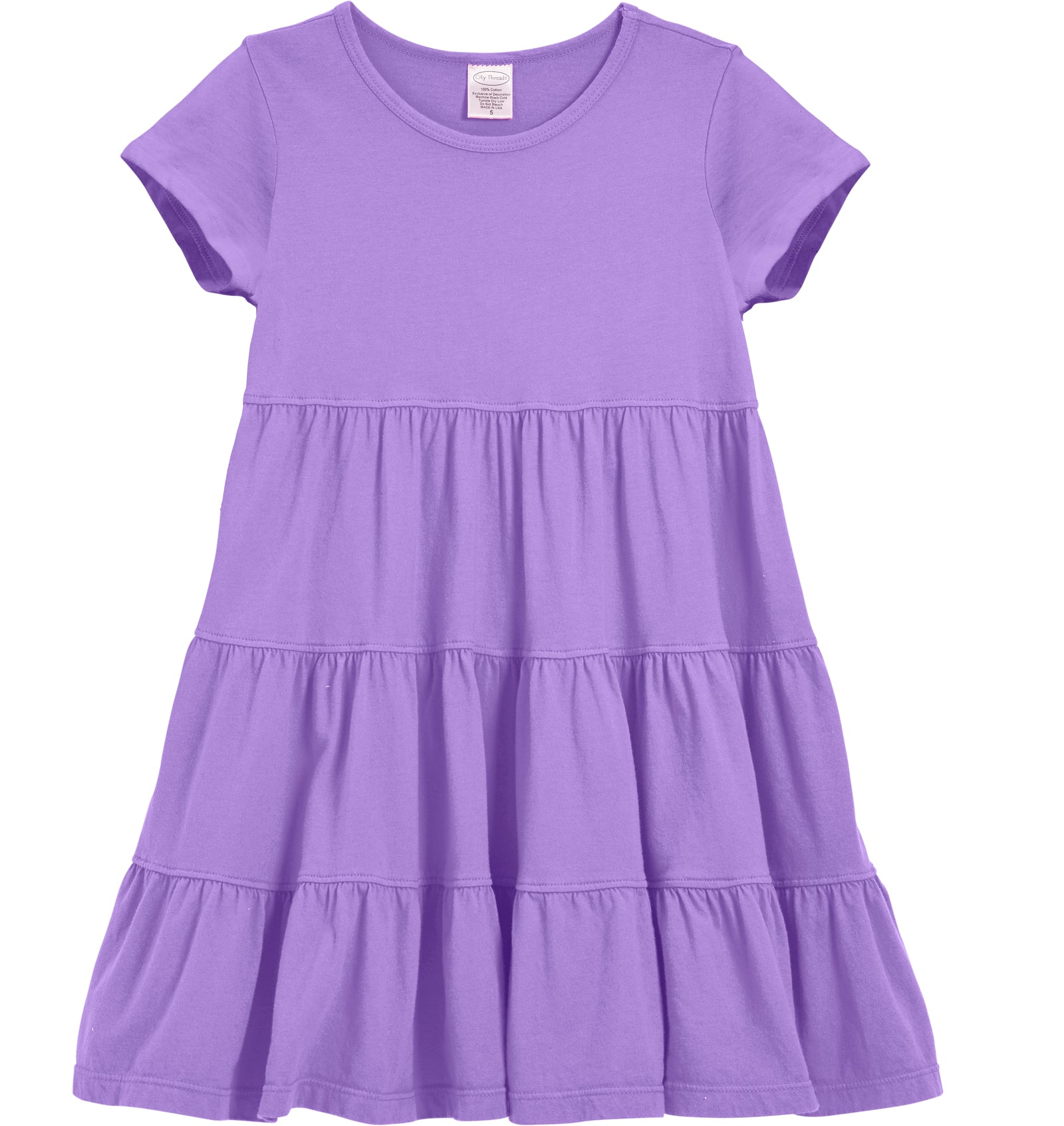 Girls Soft Cotton Jersey Short Sleeve Tiered Dress | Deep Purple Girls Soft Cotton Jersey Short Sleeve Tiered Dress | Deep Purple