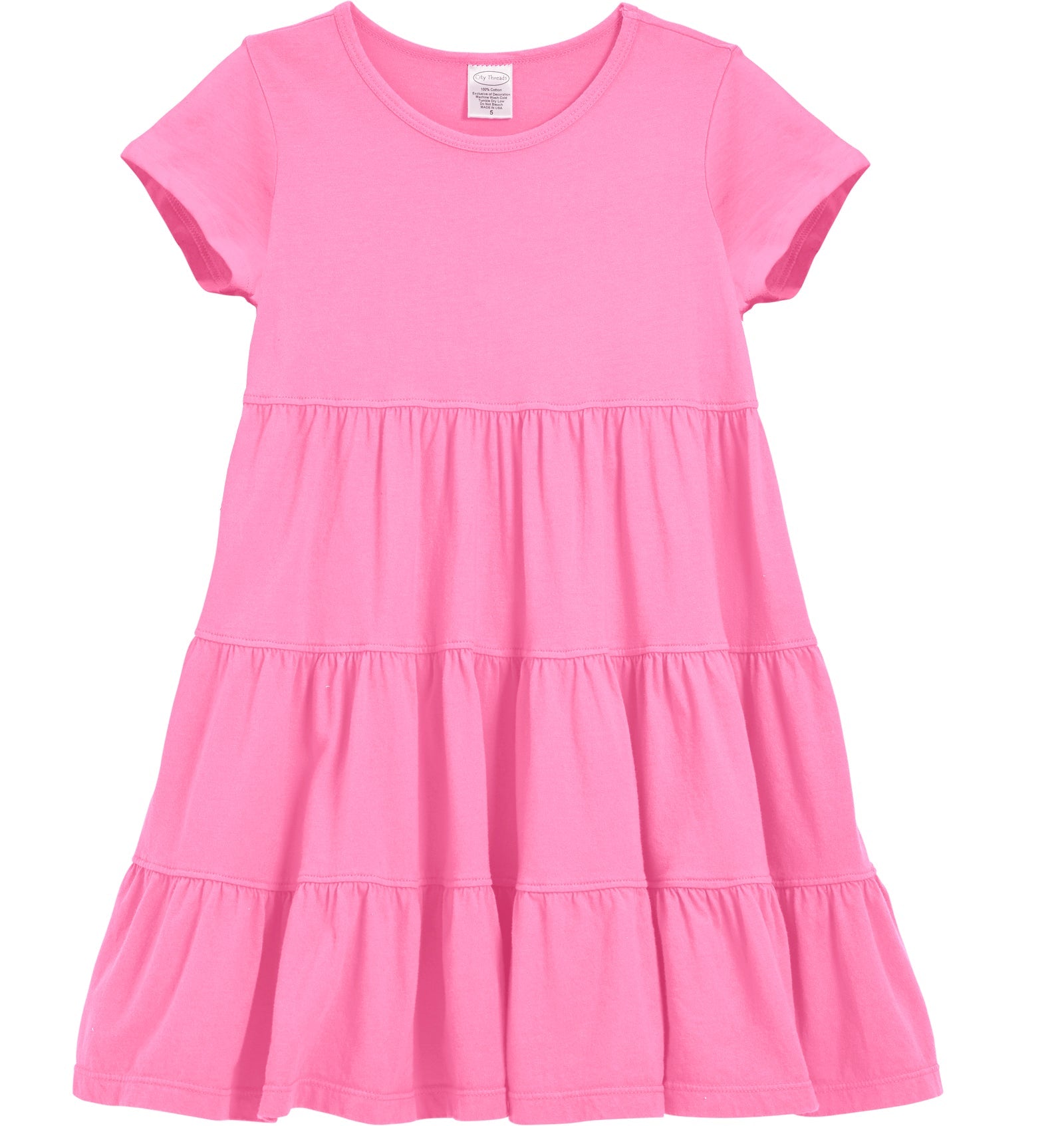 Girls Soft Cotton Jersey Short Sleeve Tiered Dress / 12-18M | City Threads Girls Soft Cotton Jersey Short Sleeve Tiered Dress / 12-18M | City Threads
