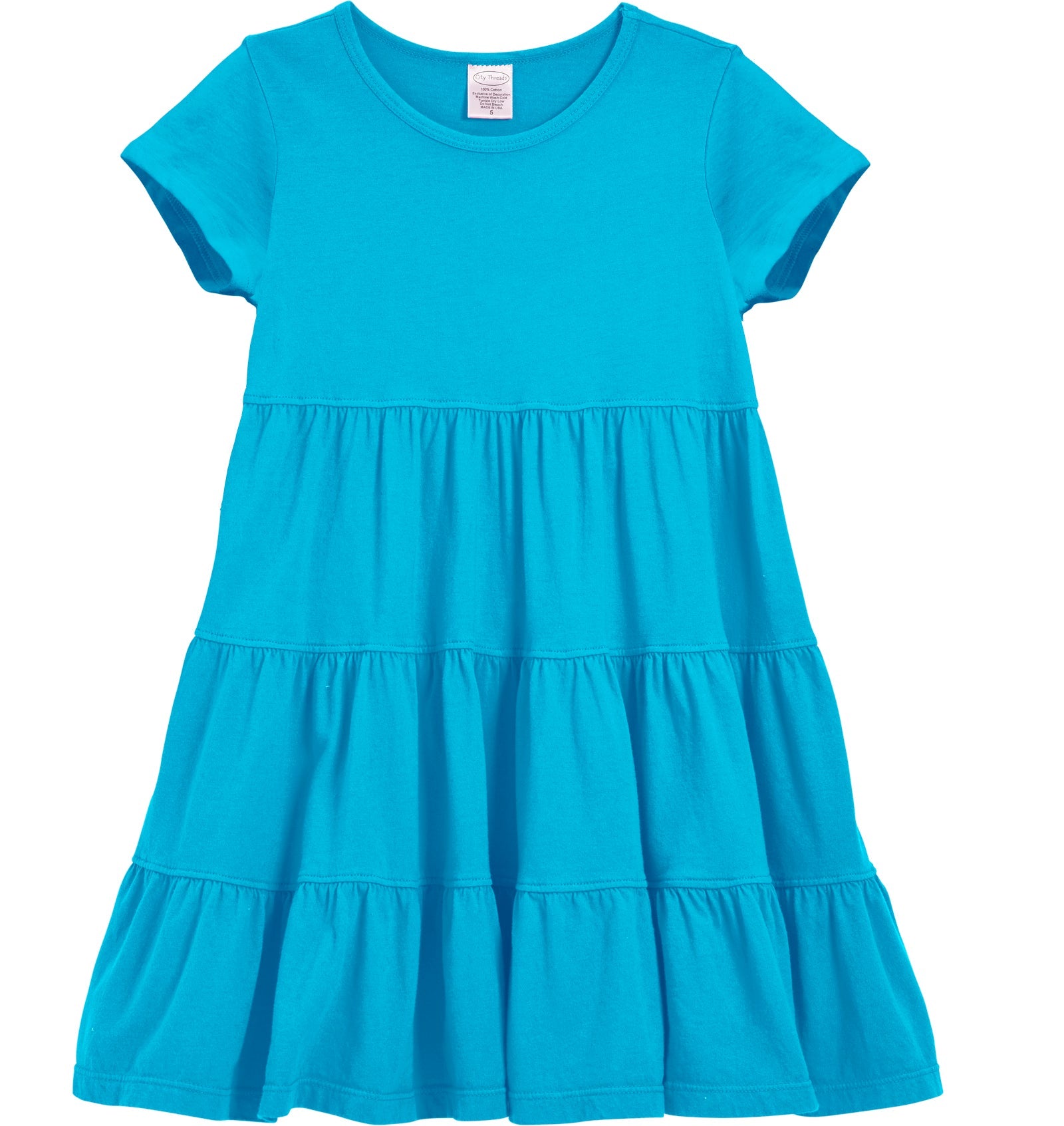 Girls Short Sleeve Tiered summer party Dress 100% cotton - City Threads USA