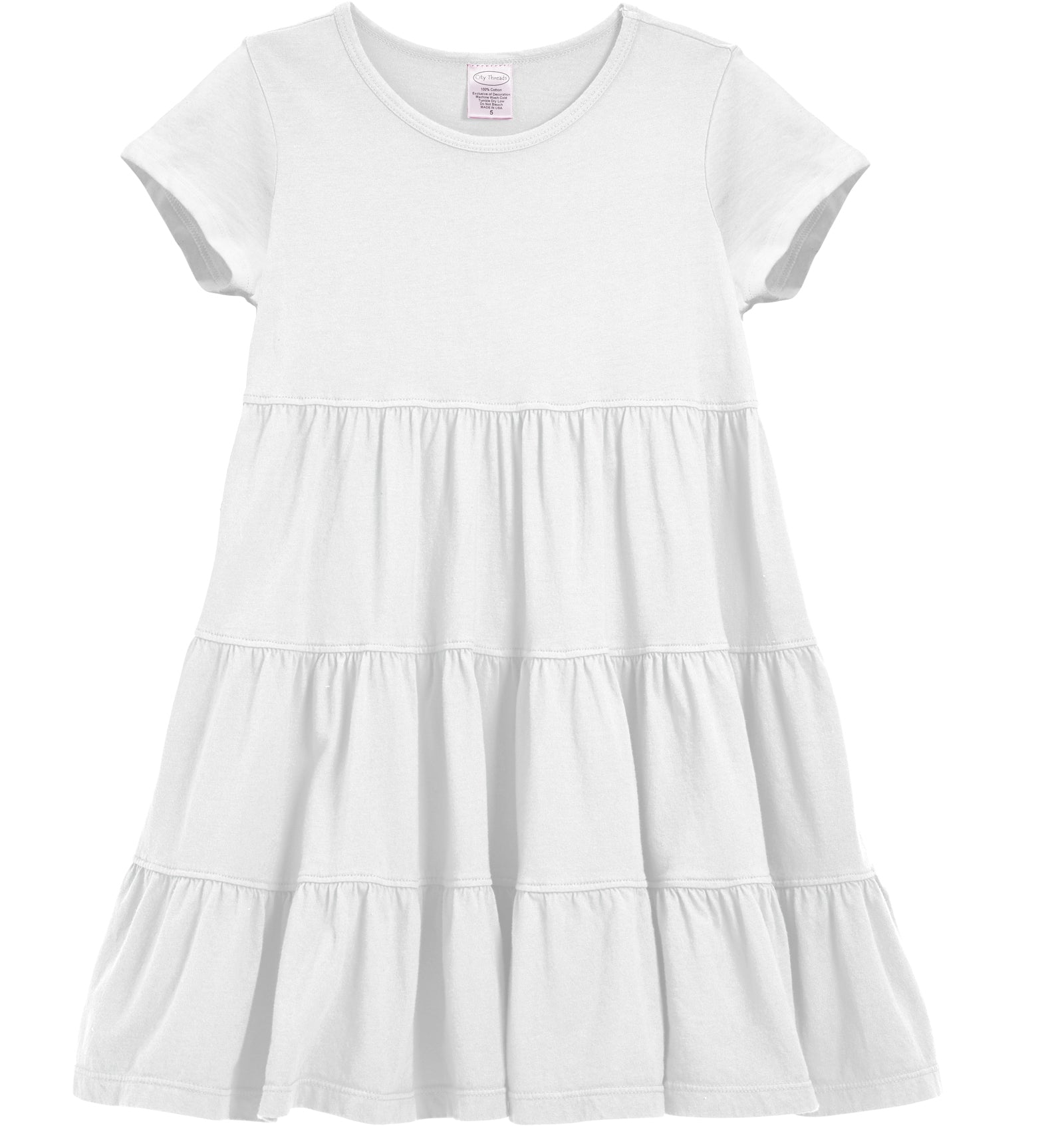 white christmas dresses Girls Short Sleeve Tiered summer party Dress 100% cotton