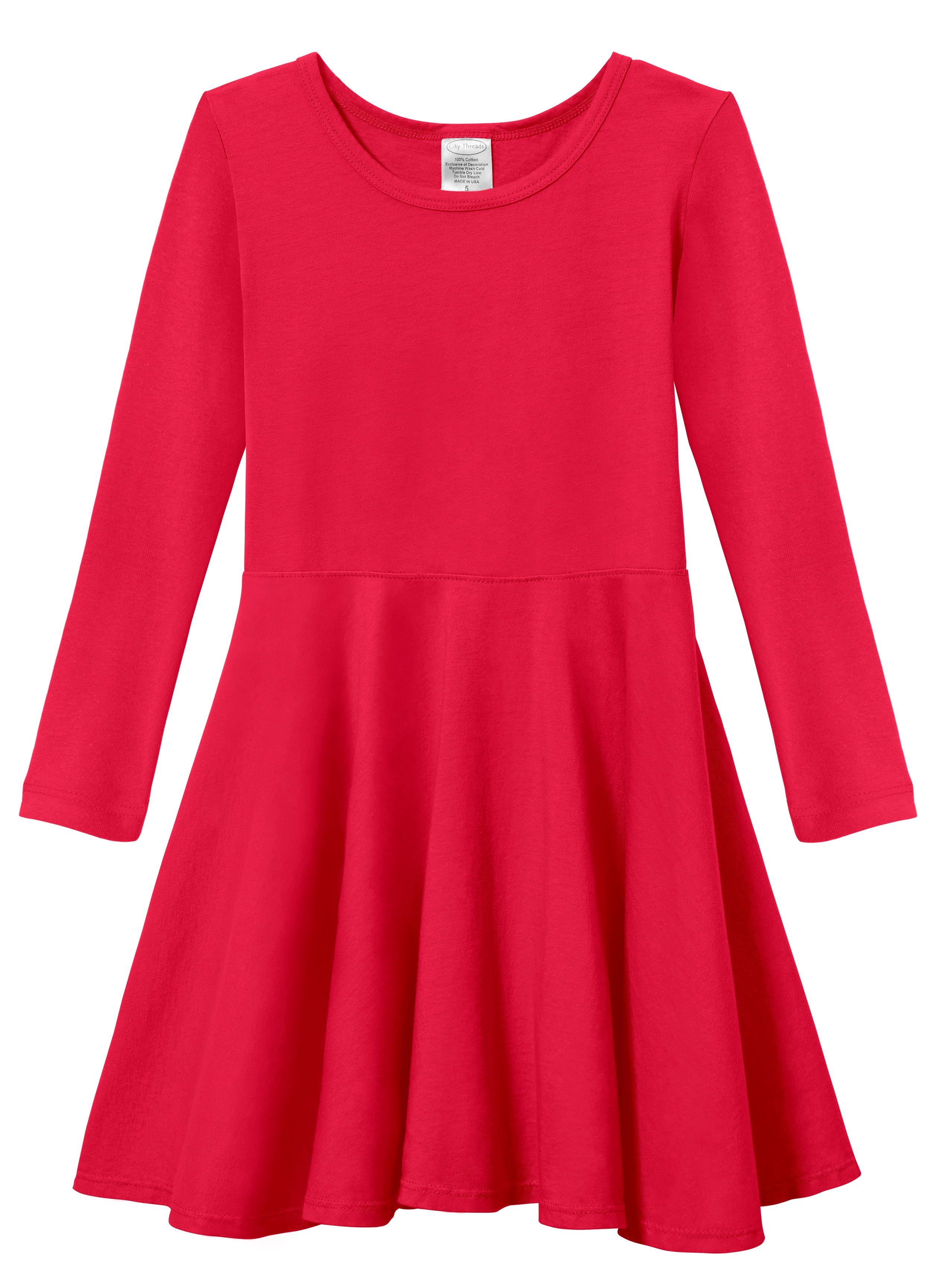 Girls Long Sleeve Cotton Jersey Dress City Threads USA
