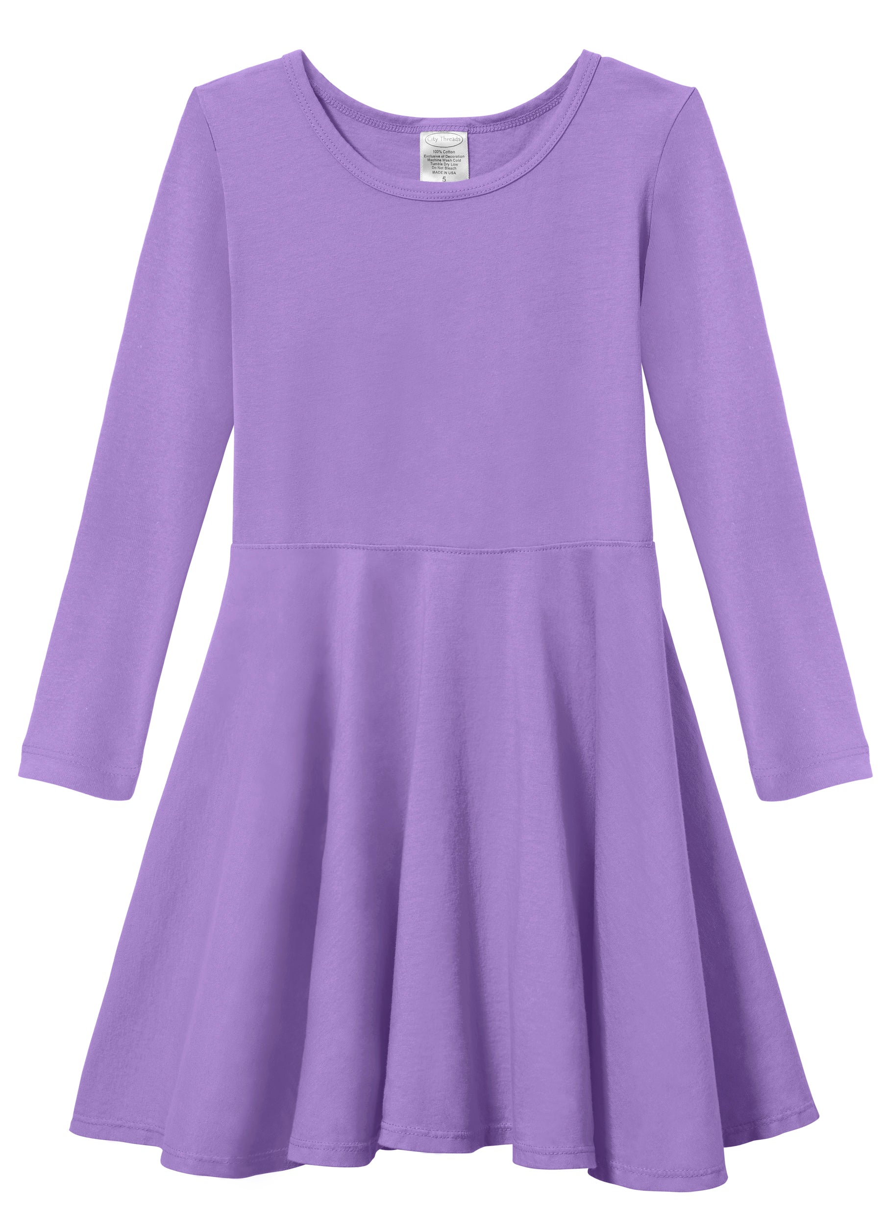 Girls Soft Cotton Jersey Long Sleeve Twirly Dress | Deep Purple Girls Soft Cotton Jersey Long Sleeve Twirly Dress | Deep Purple