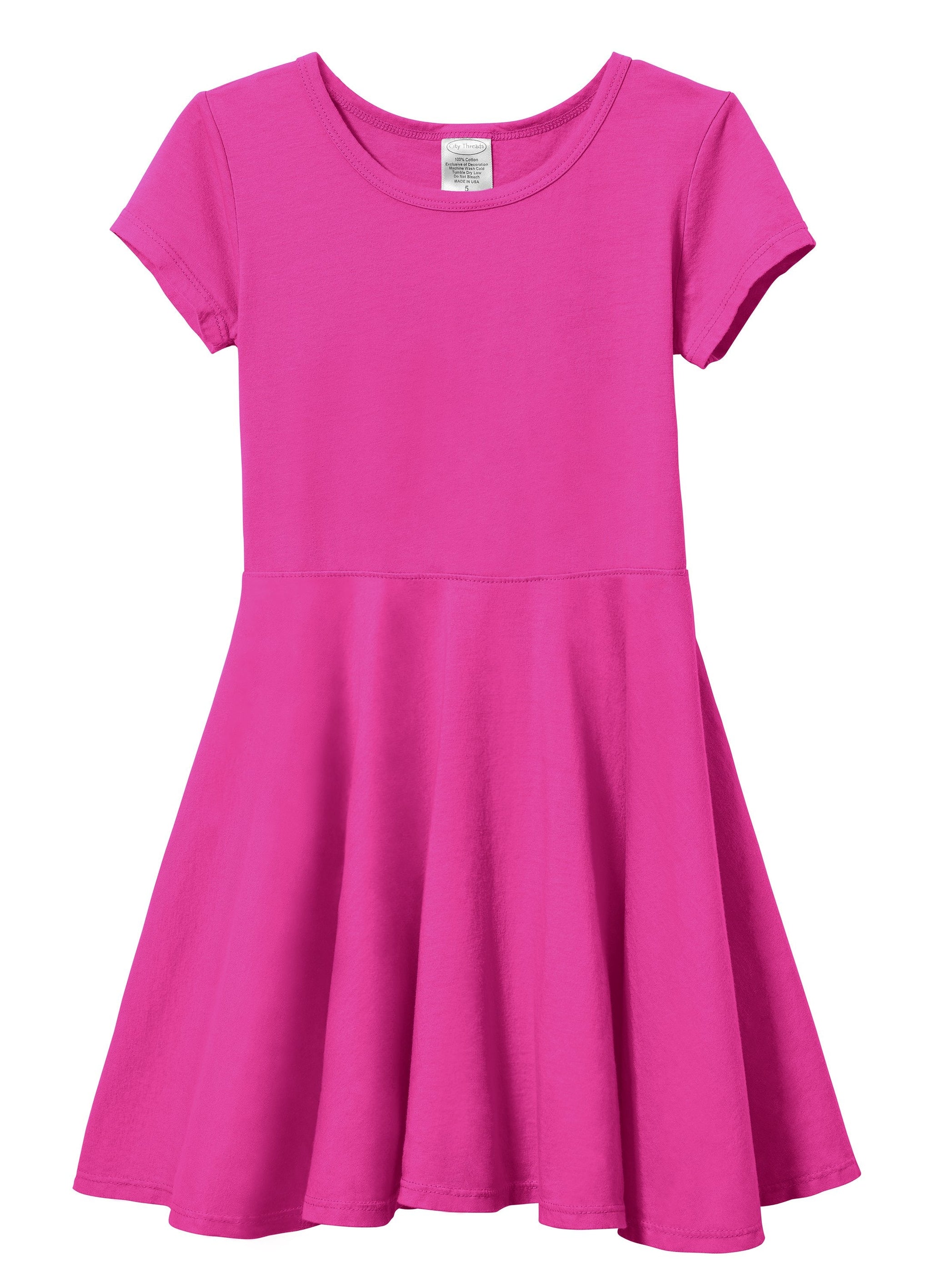 Girls Soft Cotton Jersey Short Sleeve Twirly Dress | Hot Pink / 12-18M | City Threads Girls Soft Cotton Jersey Short Sleeve Twirly Dress | Hot Pink / 12-18M | City Threads
