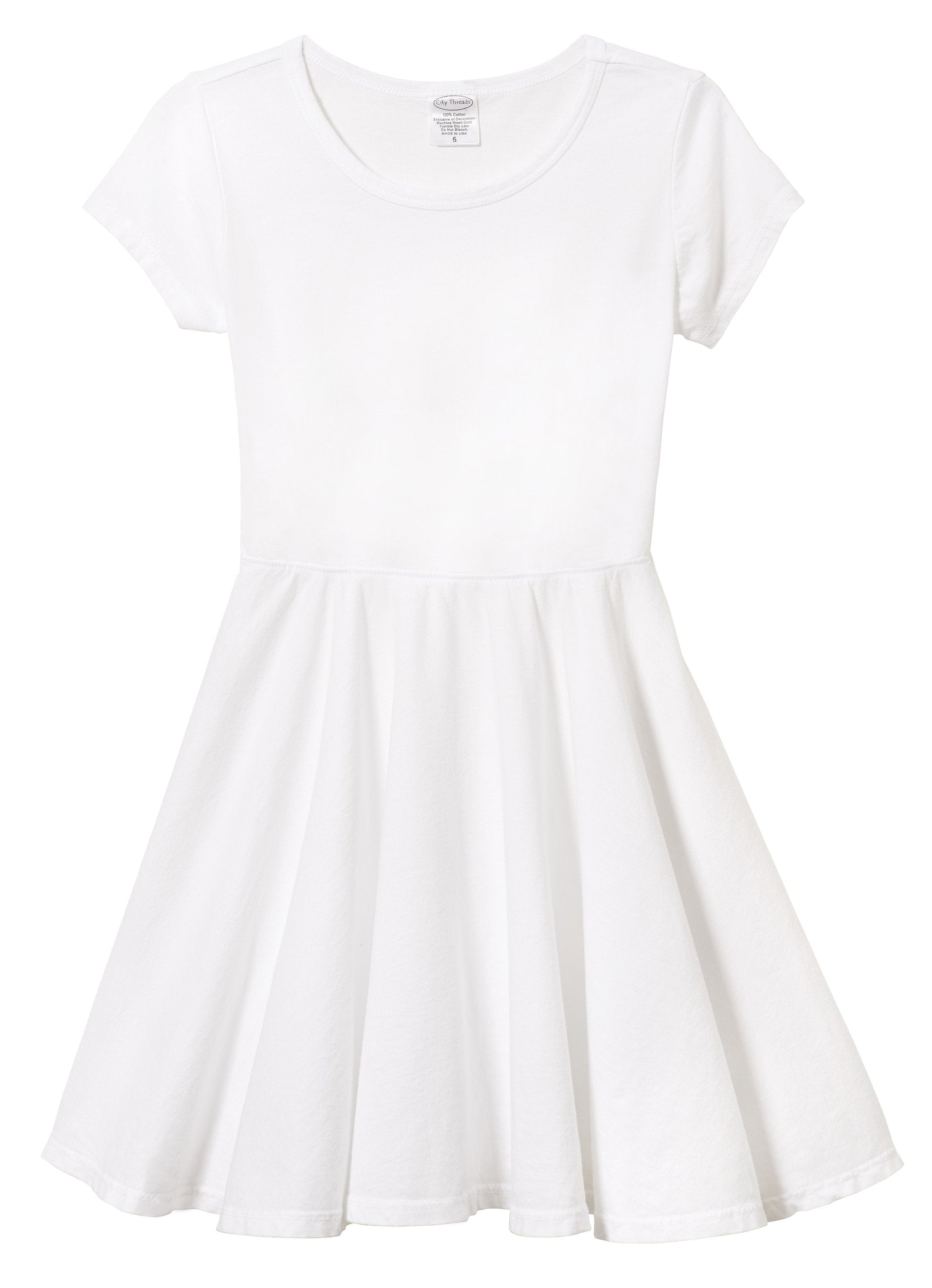 City Threads 100% Cotton Jersey Short Sleeve Girls Twirly Skater Dress - USA-Made, White, 12Y City Threads 100% Cotton Jersey Short Sleeve Girls Twirly Skater Dress - USA-Made, White, 12Y