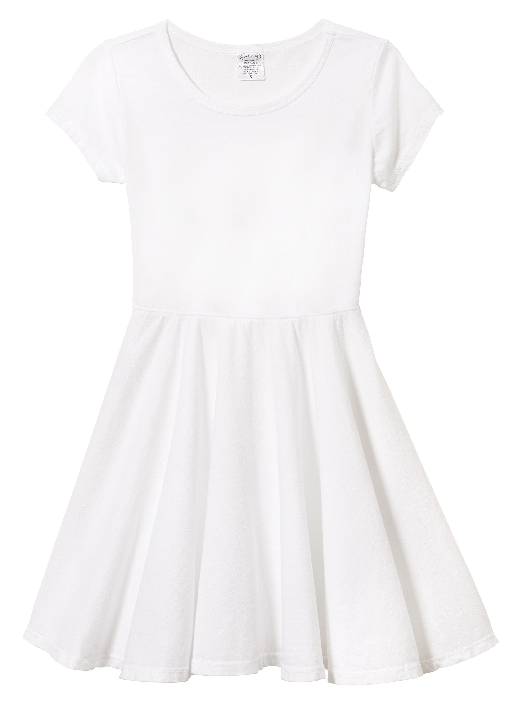 Girls Soft Cotton Jersey Short Sleeve Twirly Dress | White Girls Soft Cotton Jersey Short Sleeve Twirly Dress | White