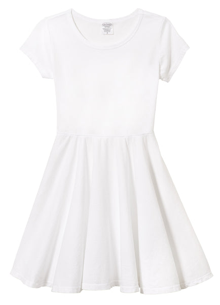 white twirly kyrii dress City Threads 100% Cotton Jersey Short Sleeve Girls Twirly Skater Dress