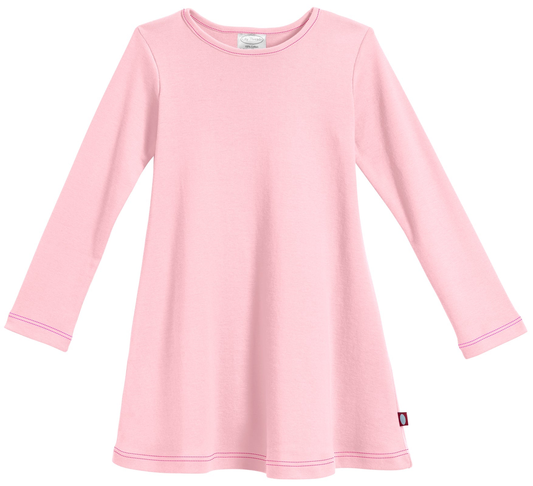 Girls Soft Cotton Long Sleeve Baby Rib Dress | Pink Girls Soft Cotton Long Sleeve Baby Rib Dress | Pink