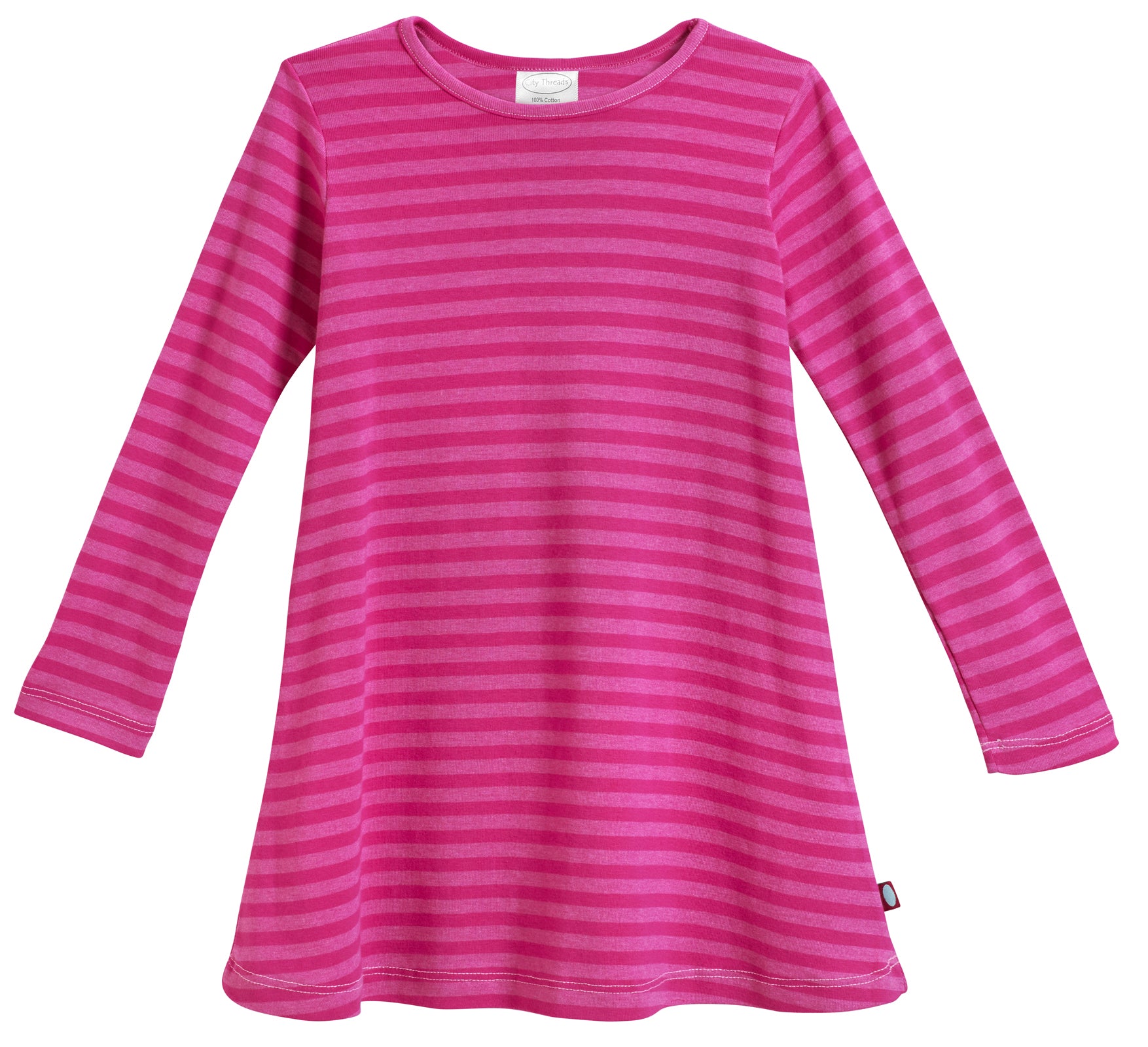 Girl s Striped Long Sleeve Dress 75 25 Cotton poly City Threads USA